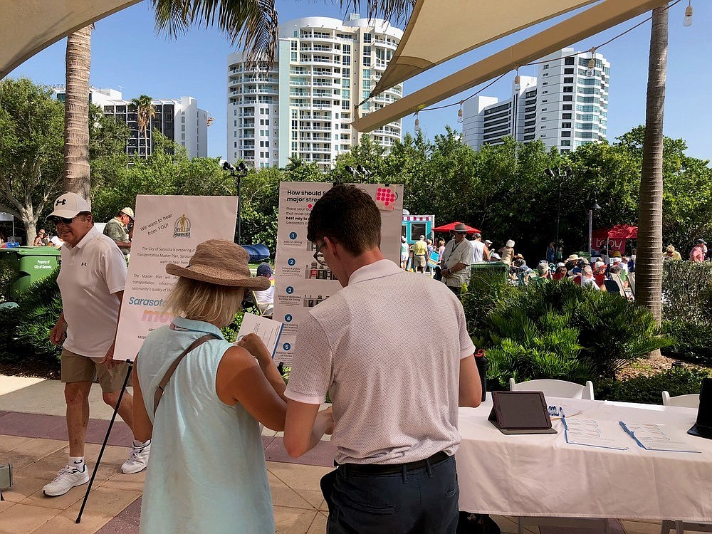 In addition to hosting workshops and posting an online survey, city staff attended events like Friday Fest at the Van Wezel to gather public input. Photo courtesy city of Sarasota.