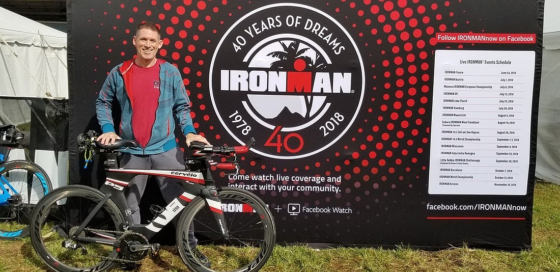 Bryan Balak uses support from the triathlon community to finish his races, including Ironman Louisville in October 2018. Courtesy photo.