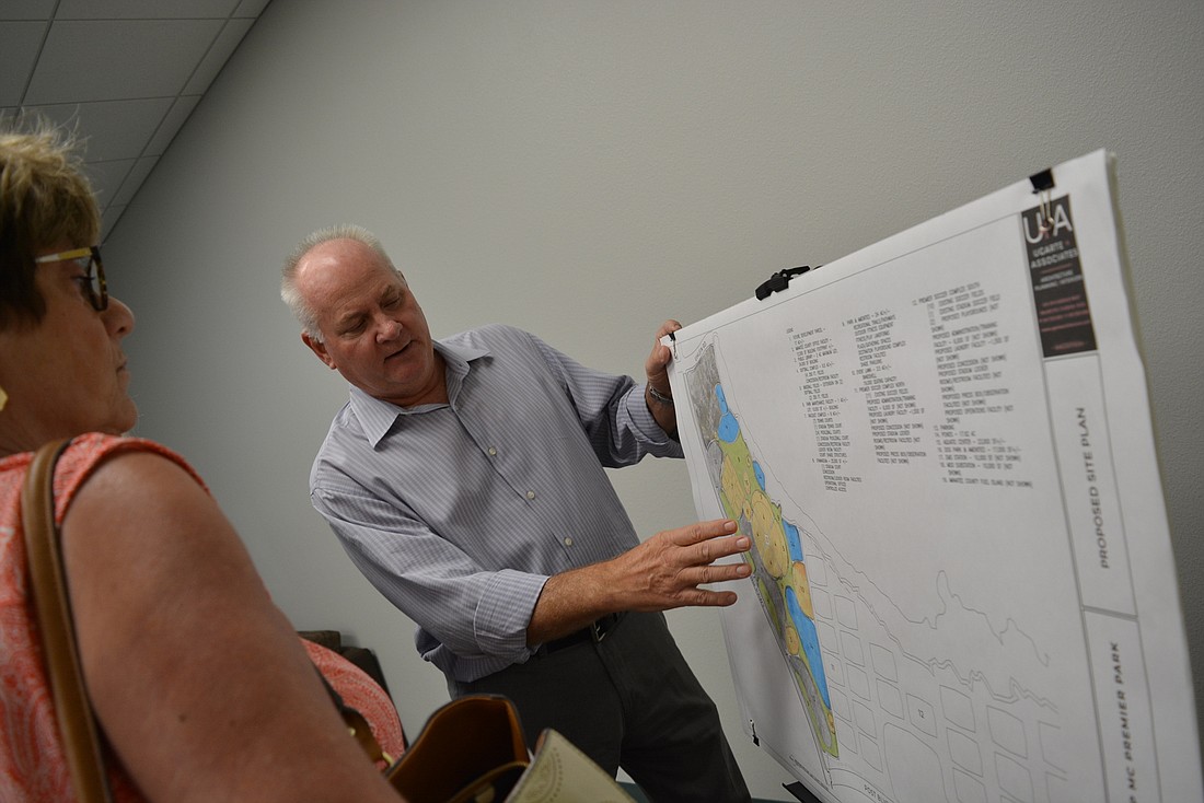 Manatee County Construction Services Manager Tom Yarger talks about different features, including an aquatics center, at the future Premier Sports Campus park expansion during a Sept. 25 public meeting.