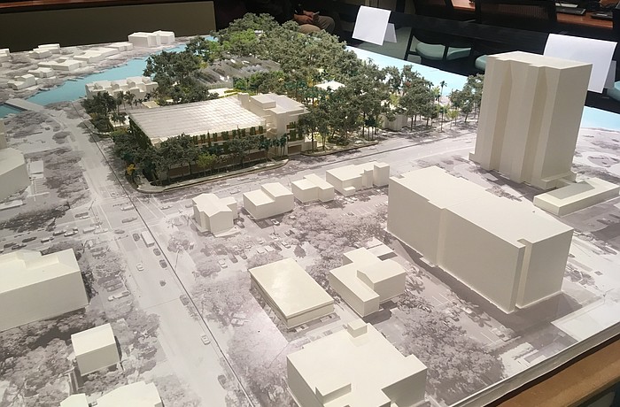 A three-dimensional model of the proposed Selby Gardens renovations sat in the commission chambers at City Hall during a public hearing Wednesday.