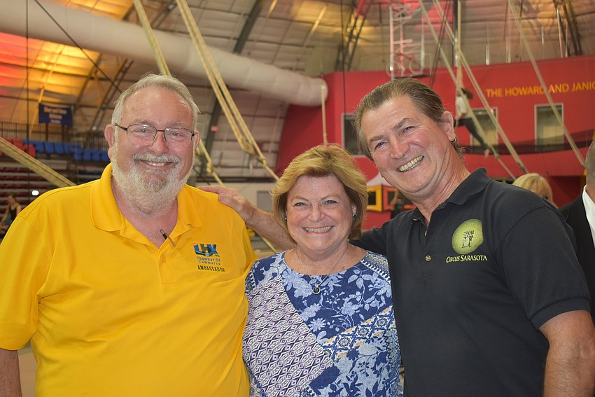 Jack Dean, Liz Bouchard and Circus Arts Conservatory owner Pedro Reis.