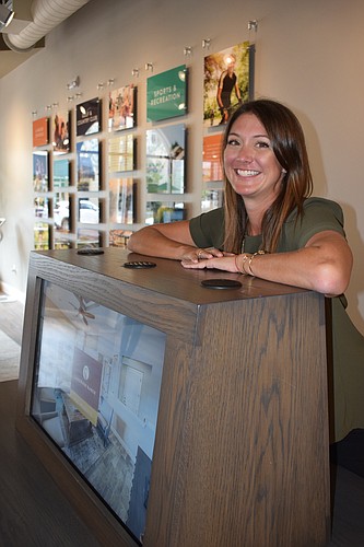 Sandy Shahinian, Lakewood Ranch&#39;s director of community relations, stands in front of a kiosk in the new information center on Lakewood Main Street.