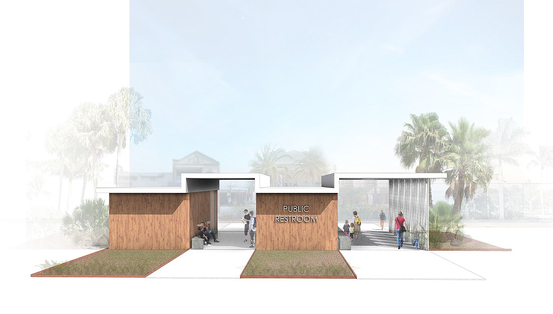 The St. Armands BID is working with an architecture firm to modify the previously approved design of the restroom structure, depicted above.