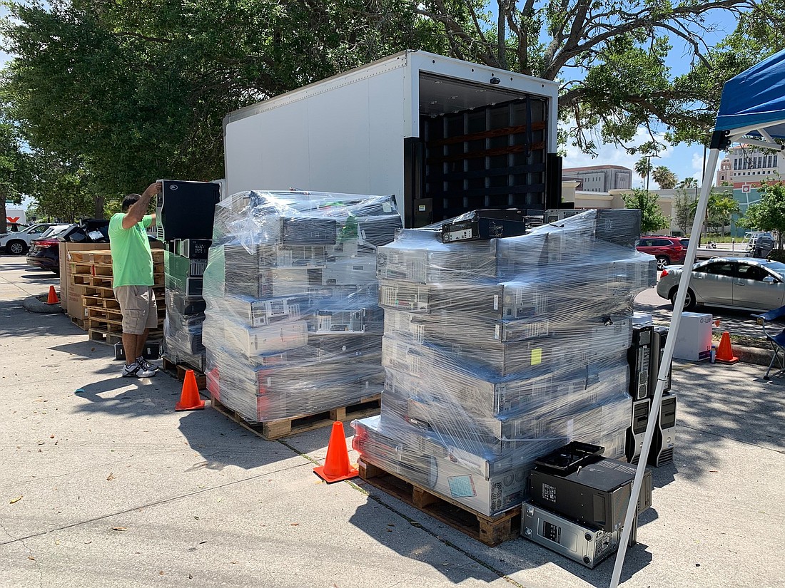 SouthTech&#39;s data dump with the Sarasota Chamber of Commerce in April resulted in the collection of 10,073 pounds of electronics. Courtesy photo.