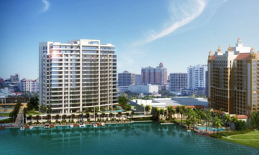 The Ritz-Carlton Residences, Sarasota, left, is the first project under construction at the Quay site.