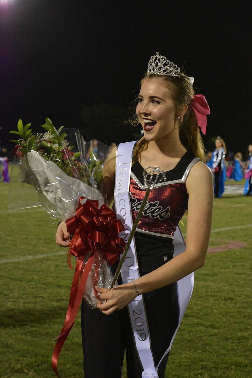 Senior Morgan Christiansen is all smiles after being named homecoming queen.
