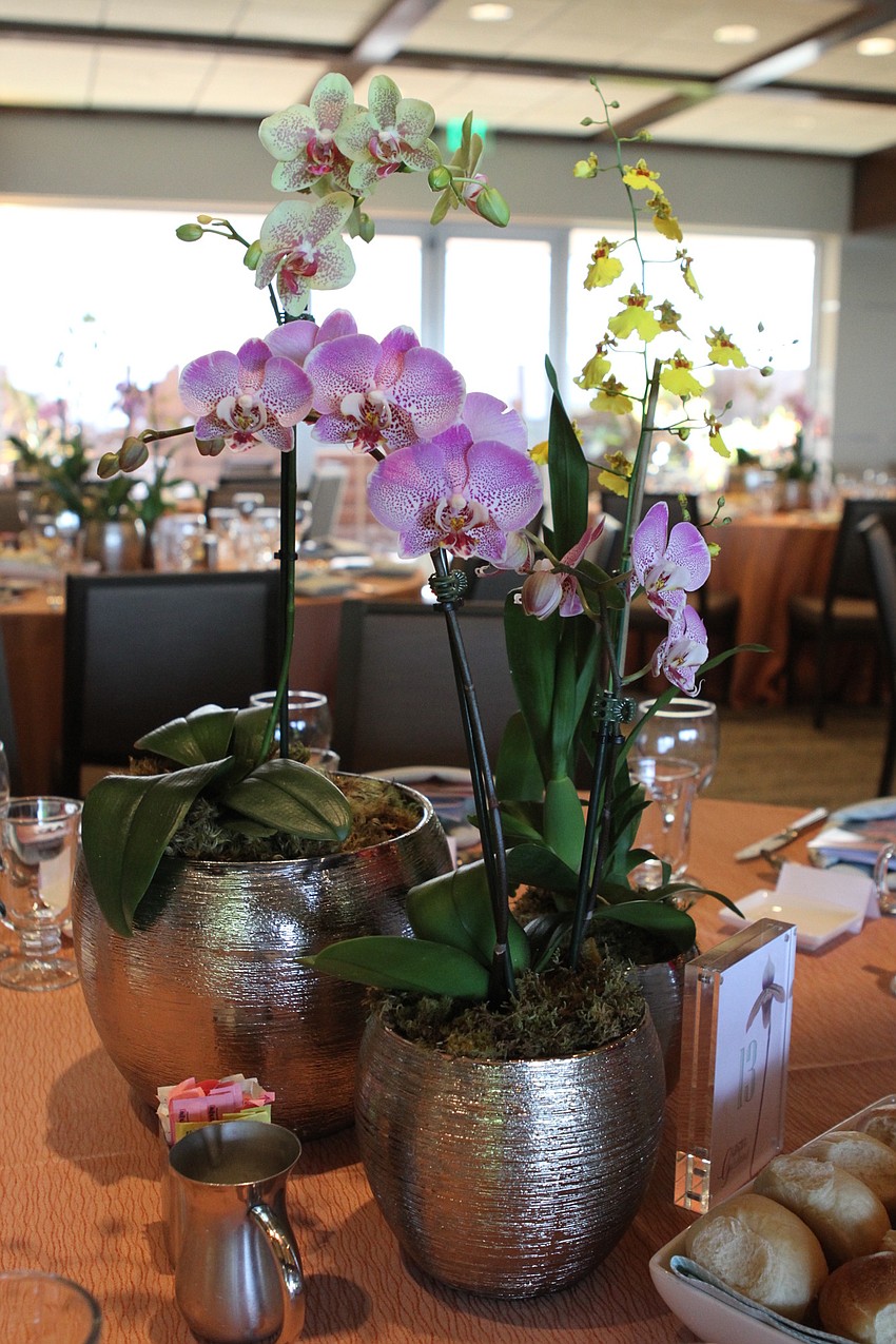The luncheon had orchid arrangements available for purchase.