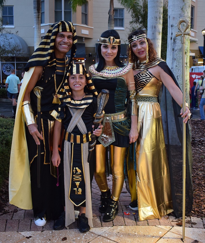 Andy, Miguel, Clara and Ana Corpora visit from Miami and dress as Egyptians for Boo Fest. Ana Corpora said they try to dress in a family costume every year.
