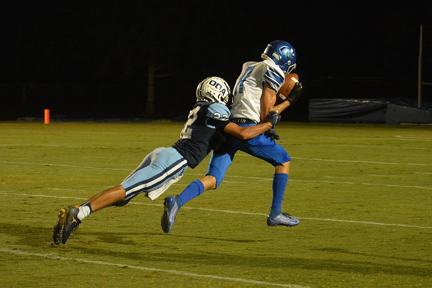 ODA junior cornerback Nolan Lewellen chases down a Gateway Charter wideout.