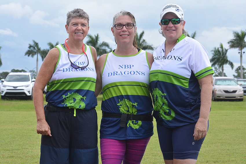Wendy Lemoine, Kelly Cole and Donna Nepveu started Nathan Benderson Park's Dragon Boat 101 class three months ago, and are already competing at festivals with the NBP Dragons.
