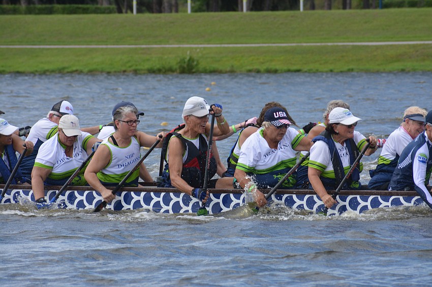 The NBP Dragons 200m premier/senior mixed 20 team finished fifth in its qualifying heat (1:11.74).