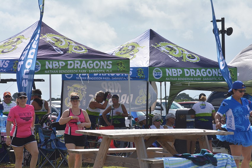 The NBP Dragons had two tents set up along the water. Dragon boat teams like to socialize before and after races.