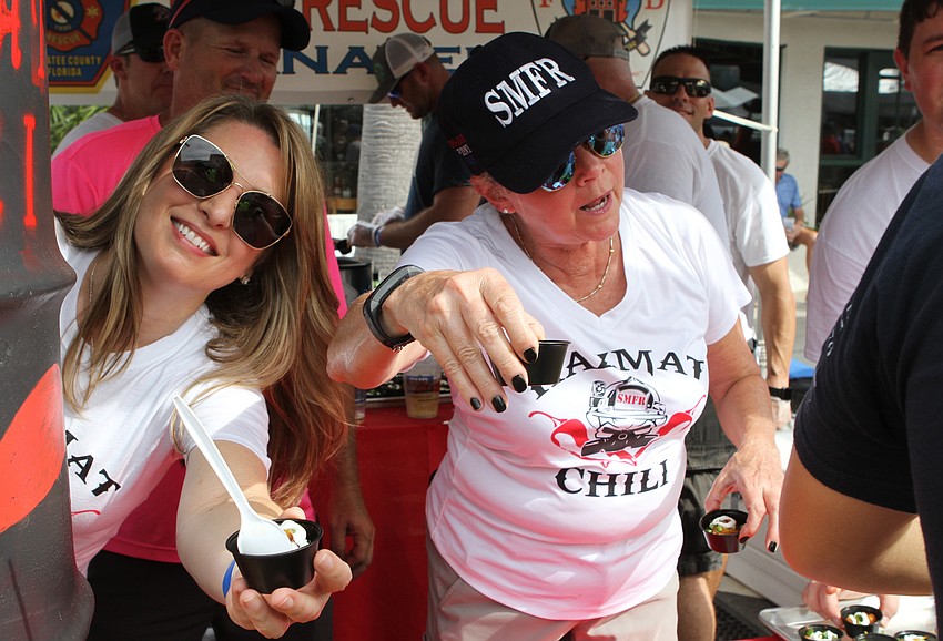 Deanna Burton and Leslie Adent of Southern Manatee Fire Rescue passed out their special hazmat chili.