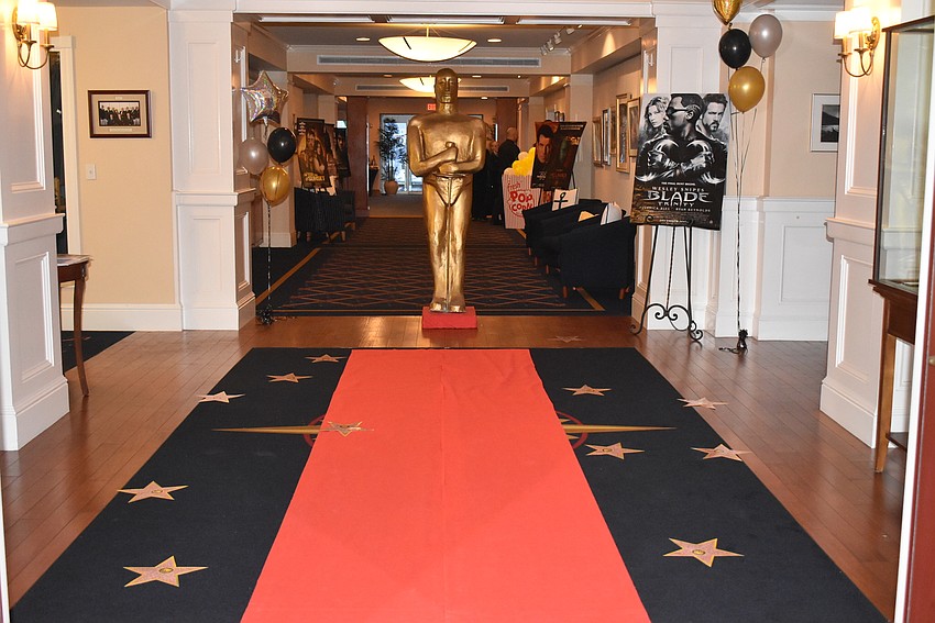 The entryway to the Halloween party was a red carpet.