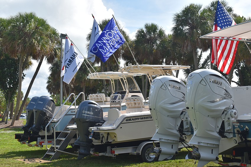 The Cannons Marina flag flaps in the wind.