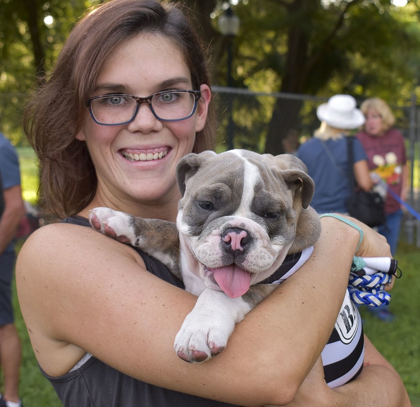 Jessica Hunt and her 11-week-old bulldog  Casanova.