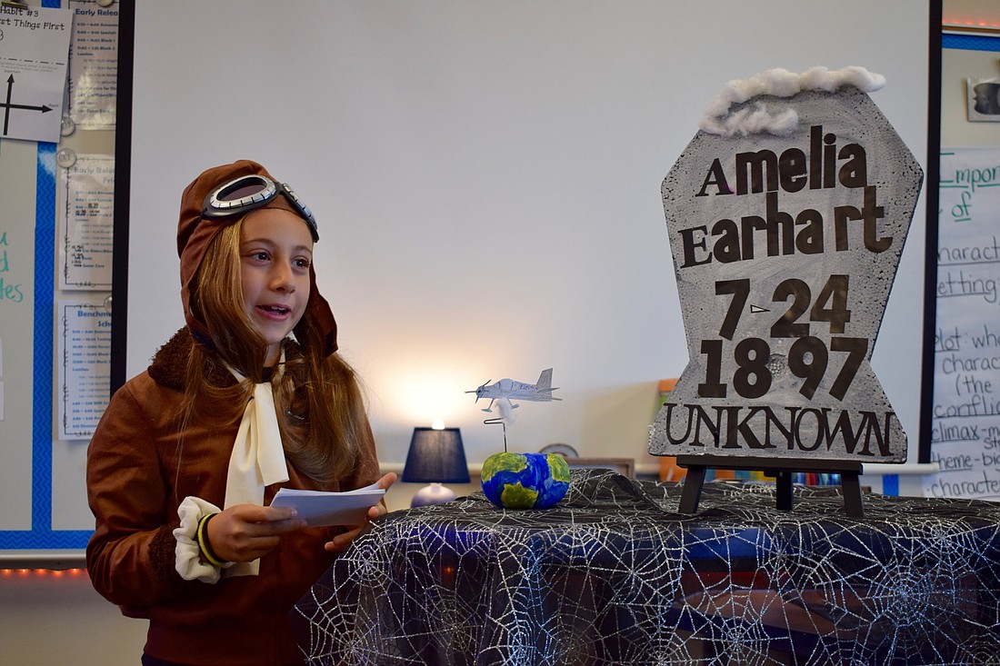 Alina Petkov made Amelia Earhart reappear during her boo-ography report. Earhart disappeared in 1937.