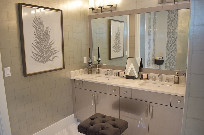 The bathrooms are spacious and bright.