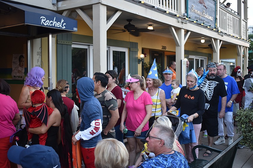 The streets were crowded with trick-or-treaters.