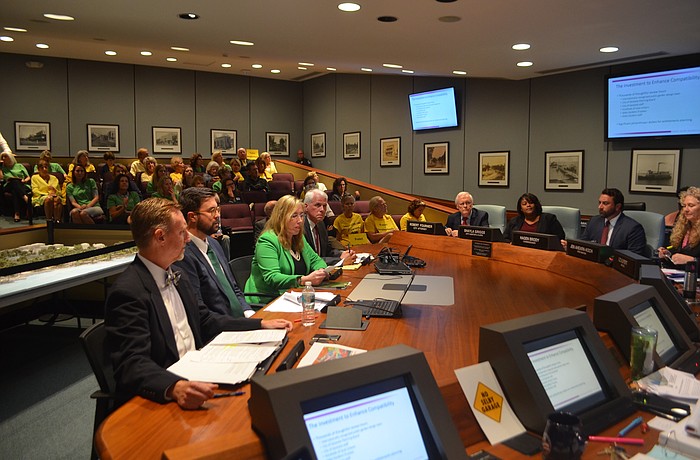 Selby Gardens President and CEO Jennifer Rominiecki speaks at Tuesday's City Commission meeting.