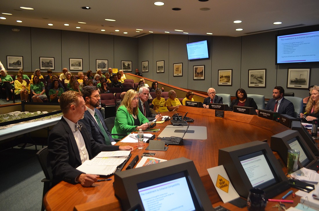 Selby Gardens President and CEO Jennifer Rominiecki speaks at Tuesday&#39;s City Commission meeting.