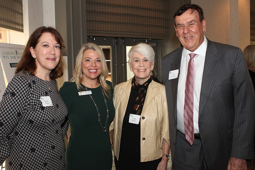 Laura Randall and CJ Bannister, with Carol Angelotti and board chair Dick Angelotti