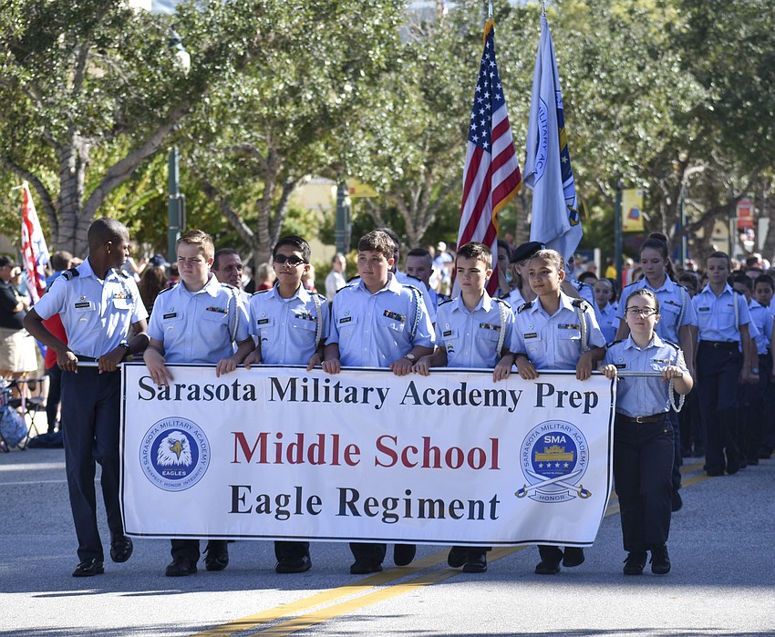 Sarasota Military Academy Prep Middle School  students march in the parade.