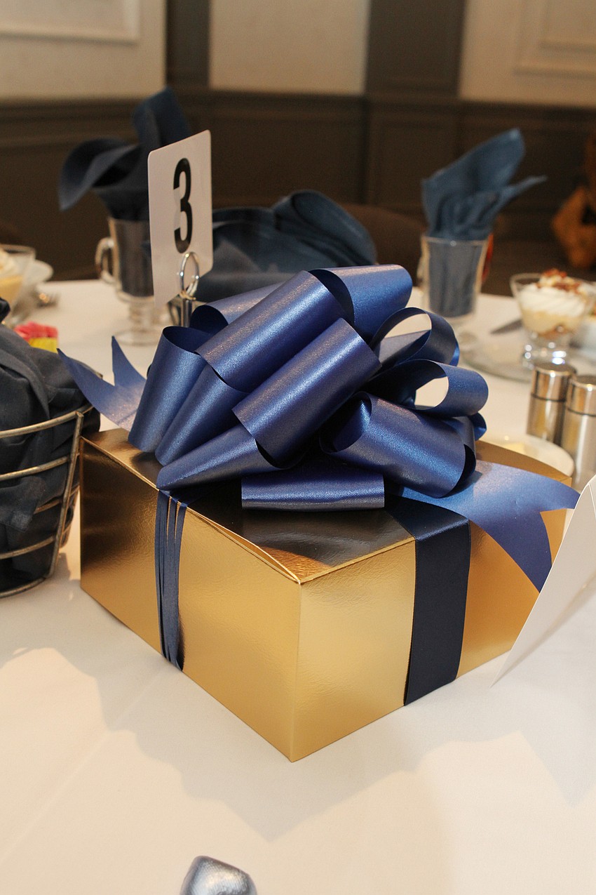 Each table had a wrapped present.
