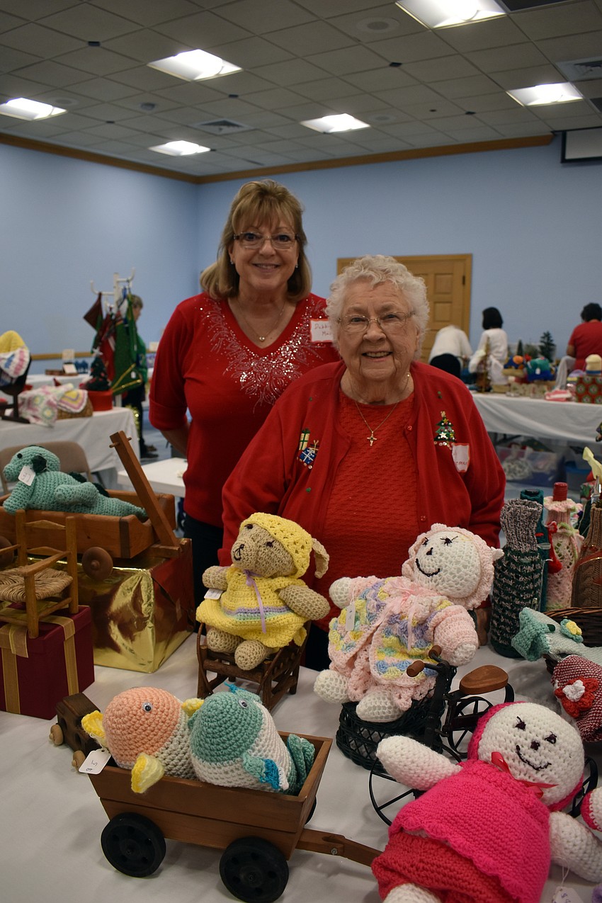 Debbie Marino poses with her mom Sally Daneman, who crocheted items for the sale.