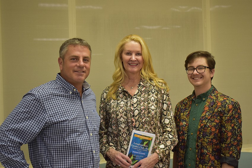 Speaker Kevin Greene, assistant director of gardens and grounds at Selby Gardens, Garden Club President Susan Phillips and Rose Garden horticulturist Kai Sacco.