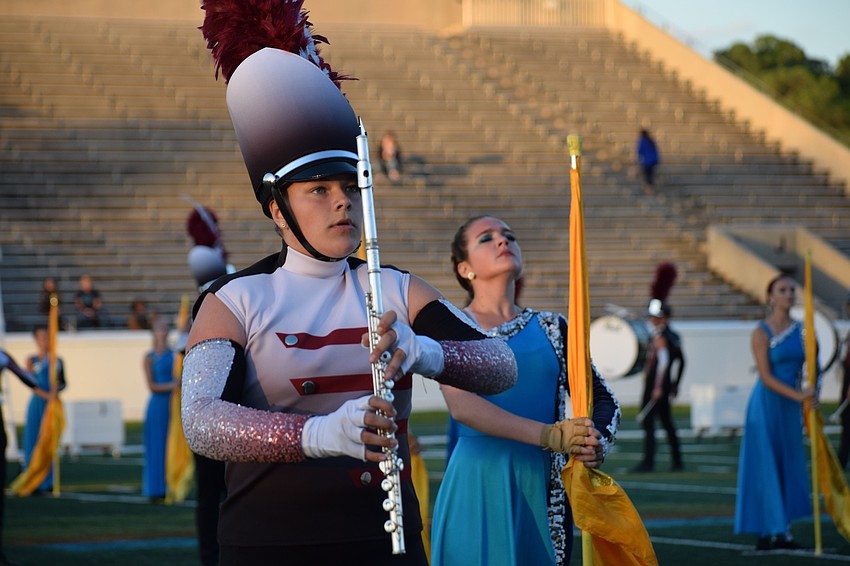 Braden River freshman Allison Sicard and junior Gianna D'Alessio pause before starting another act in their show.