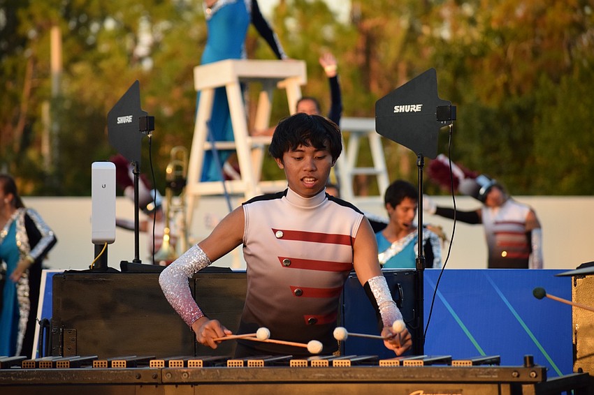 Braden River's Rico Salazar concentrates on playing the xylophone correctly and with intensity to match the tone of the song.