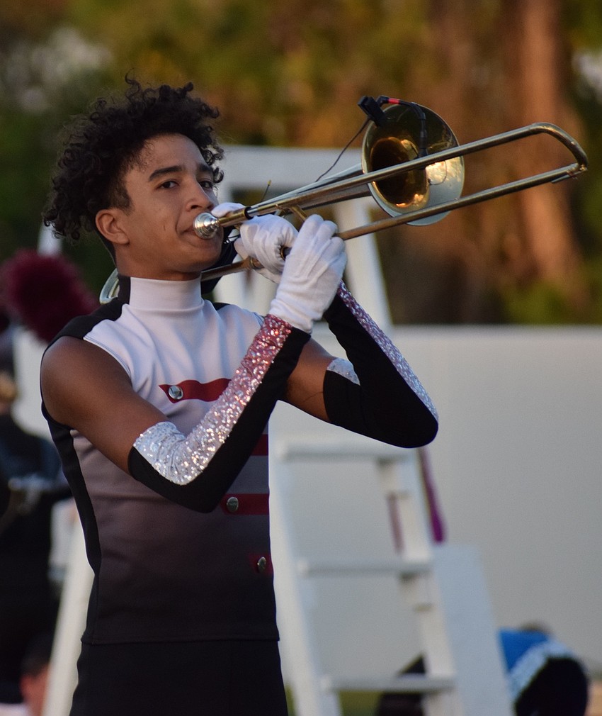 Braden River senior Braden Hameed performs a trombone solo.