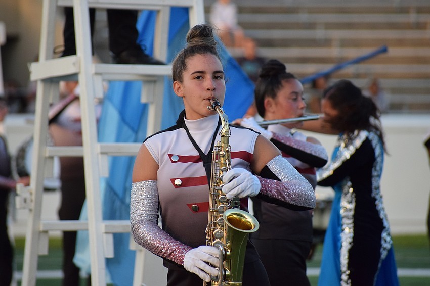Braden River's Laura Norat marches across the field while playing intricate rhythms.