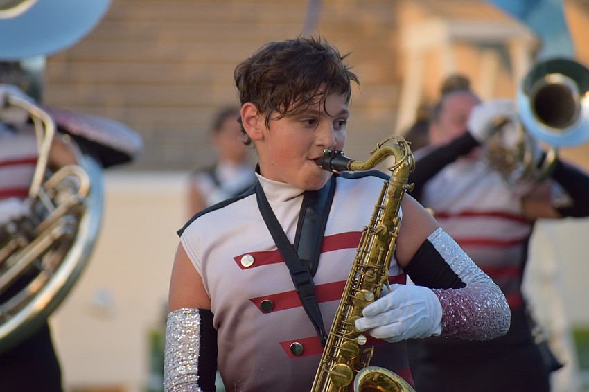 Braden River's Josh Scwaub performs with the band at the state championship.