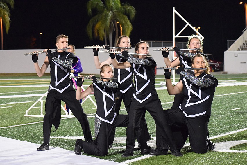 The flute section of Lakewood Ranch's band goes into a special formation.