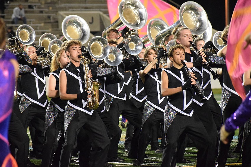 Marching Mustangs play intensely to match the mood and tone of the song.