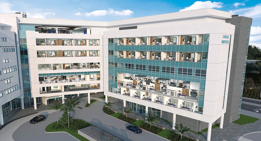 The eight-story oncology tower on the Sarasota Memorial Health Care System main campus, described as the future "heartâ€ of the SMH Cancer Institute, will open in November 2021. (Courtesy of SMH)