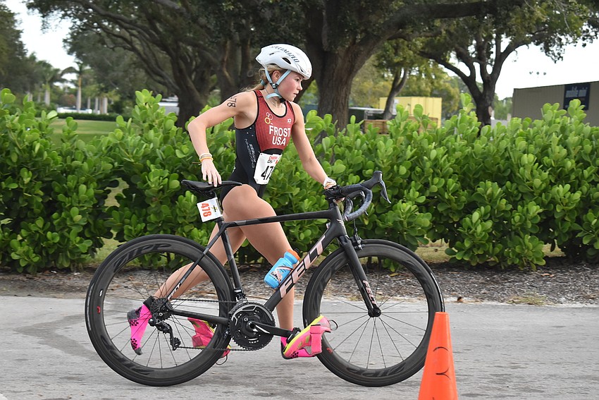 Hope Frost runs into the transition area.