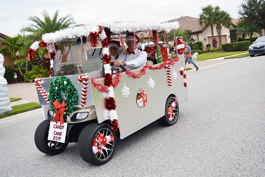 Susan and Steve Meizinger had fun with their candy cane themed float.