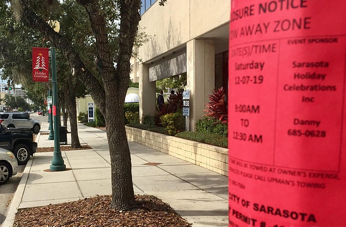 The city has posted leaflets about the Saturday parking restrictions along Main Street.