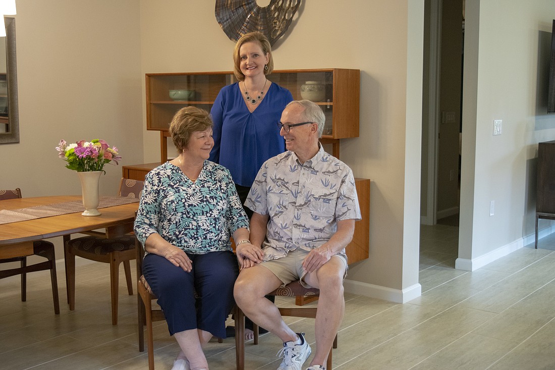 Theresa and Gary Syvertsen with Neuro Challenge Foundation for Parkinsonâ€™s CEO Robyn Faucy-Washington at the Syvertsenâ€™s Lakewood Ranch home.