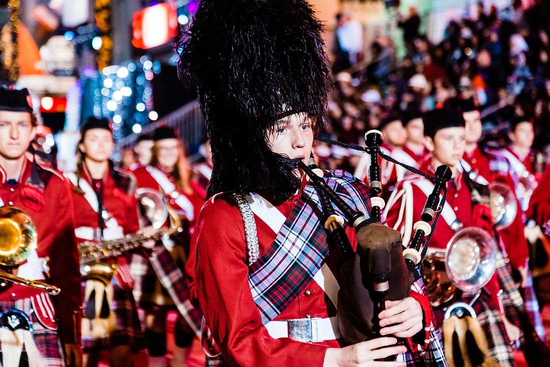 The Riverview High School Kiltie band performs in the Hollywood Christmas Parade. Photo courtesy