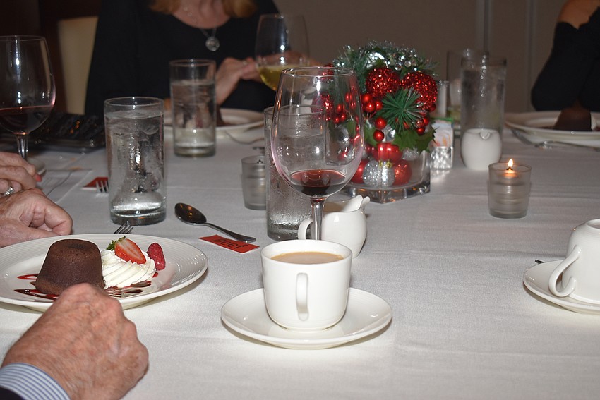 Christmas decorations accented the dinner tables.