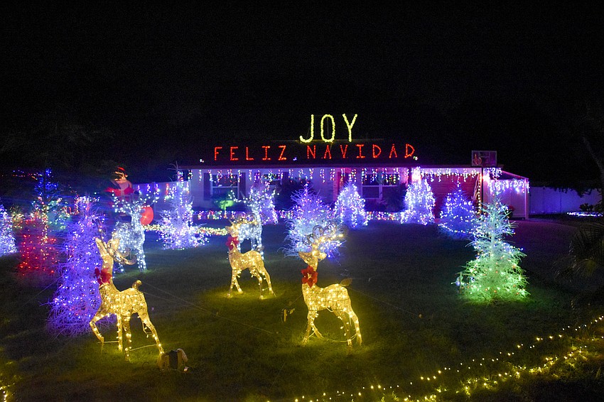 The front of 5134 Bunyan St. is a neon tree wonderland.