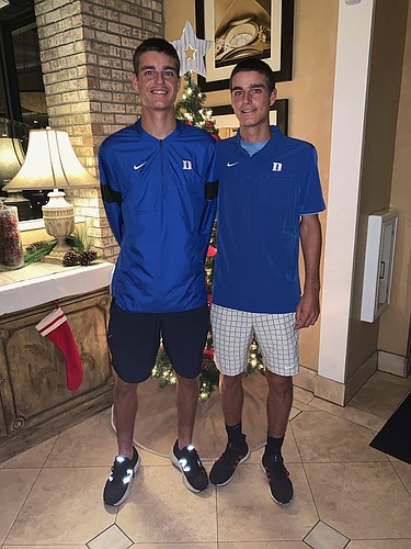 Twins Connor and Jake Krug committed to Duke for tennis. Photo courtesy Dick Vitale.