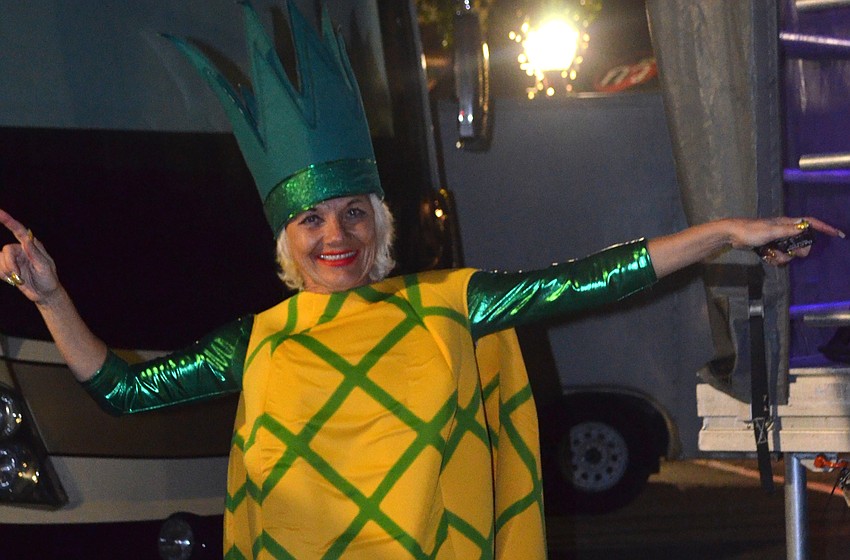 Performer Cha Cha Sunshine dressed as a pineapple.