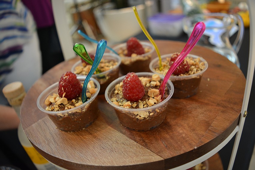 Visitors could sample a variety of products and foods, such as this vegan chia pudding.