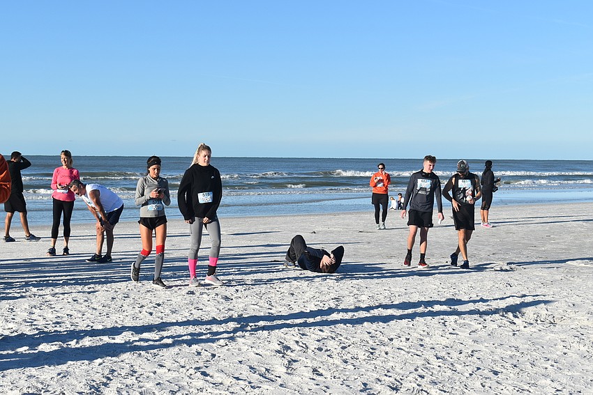 Runners recover after the race.