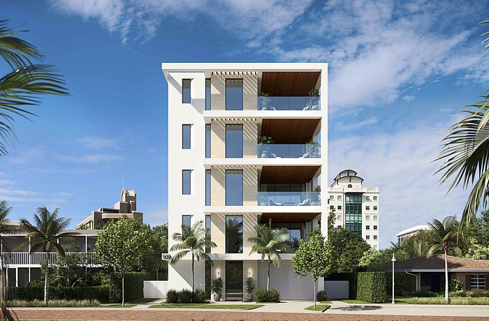 En Pointe is a proposed four-story structure on the interior of Golden Gate Point with four living units and parking for eight vehicles underneath. Five street parking spots are nearby.